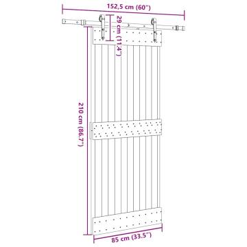 Solid Wood Pine Sliding Door with Hardware Set - 85x210 cm