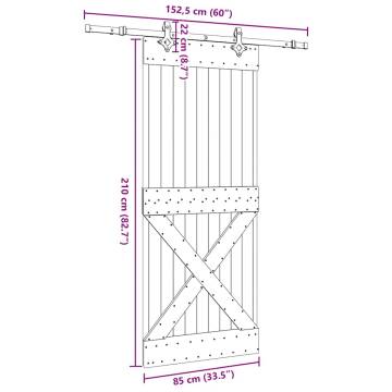 Solid Wood Pine Sliding Door with Hardware Set - 85x210 cm