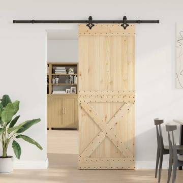 Solid Wood Pine Sliding Door with Hardware Set – 90x210 cm