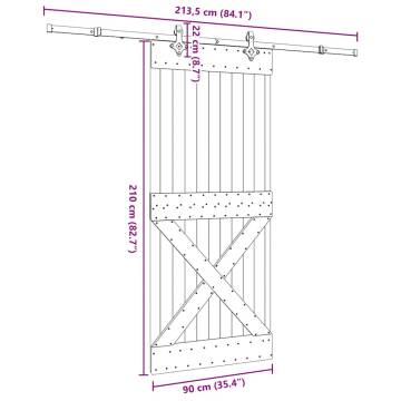 Solid Wood Pine Sliding Door with Hardware Set – 90x210 cm