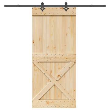 Sliding Door with Hardware Set - Solid Pine Wood 100x210 cm