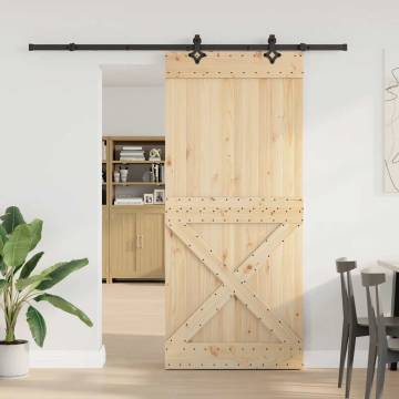 Sliding Door with Hardware Set - Solid Pine Wood 100x210 cm