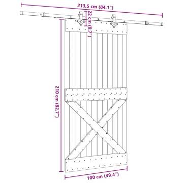 Sliding Door with Hardware Set - Solid Pine Wood 100x210 cm