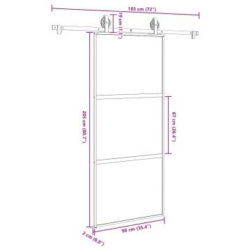 Sliding Door with Hardware Set - 90x205 cm Tempered Glass