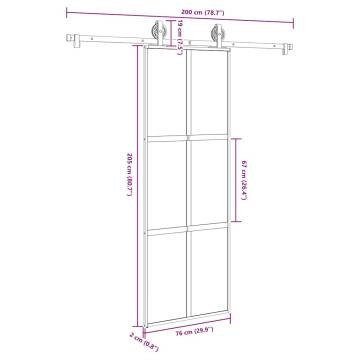 Modern Sliding Door with Hardware Set - 76x205 cm Tempered Glass