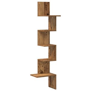 Wall Corner Shelf - Old Wood 32x32x127.5 cm | Hipomarket UK