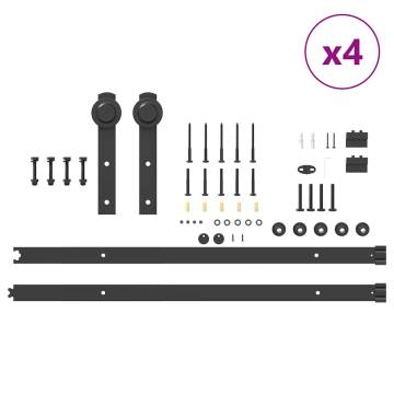 Sliding Door Hardware Kit 183 cm Steel Black - Hipomarket UK