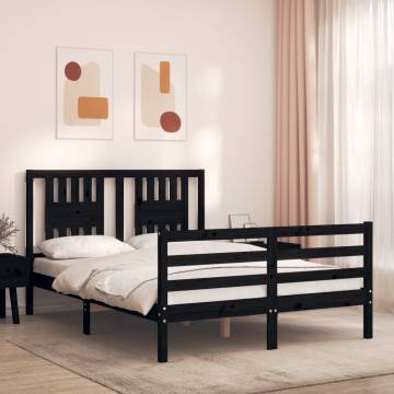 Black Bed Frame with Headboard - 120x200 cm Solid Wood