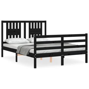 Black Bed Frame with Headboard - 120x200 cm Solid Wood