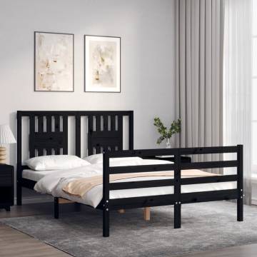 Black Bed Frame with Headboard - 120x200 cm Solid Wood