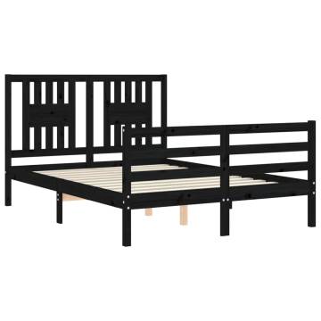 Black Bed Frame with Headboard - 120x200 cm Solid Wood