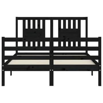 Black Bed Frame with Headboard - 120x200 cm Solid Wood