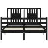 Black Bed Frame with Headboard - 120x200 cm Solid Wood