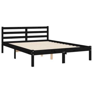 Black Bed Frame with Headboard - 120x200 cm Solid Wood