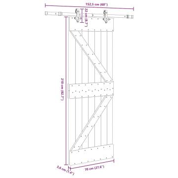 Sliding Door with Hardware Set | Solid Pine Wood 70x210 cm