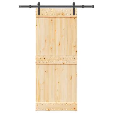 Sliding Door with Hardware Set - 85x210 cm Solid Pine Wood