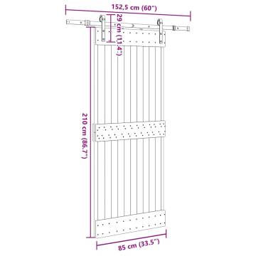 Sliding Door with Hardware Set - 85x210 cm Solid Pine Wood