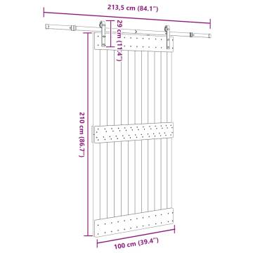 Sliding Door with Hardware Set - Solid Pine 100x210 cm