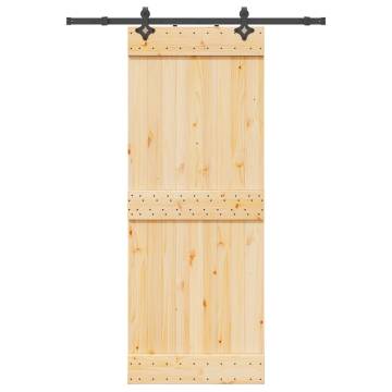 Sliding Door with Hardware Set - Solid Wood Pine 80x210 cm