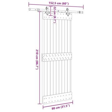 Sliding Door with Hardware Set - Solid Wood Pine 80x210 cm