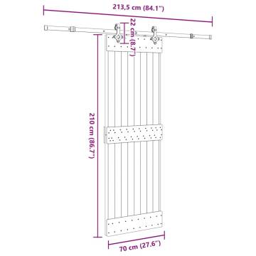 Sliding Door with Hardware Set - Solid Wood Pine 70x210 cm