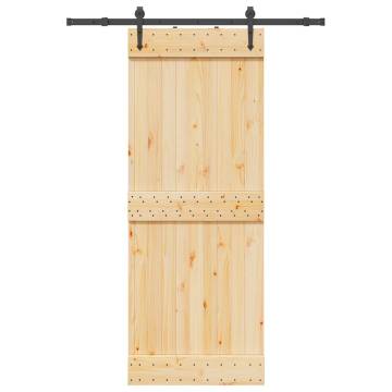 Sliding Door with Hardware Set - Solid Pine Wood, 80x210 cm