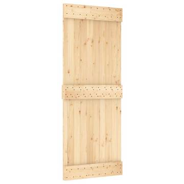 Sliding Door with Hardware Set - Solid Pine Wood, 80x210 cm