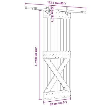 Solid Wood Pine Sliding Door with Hardware Set | 70x210 cm