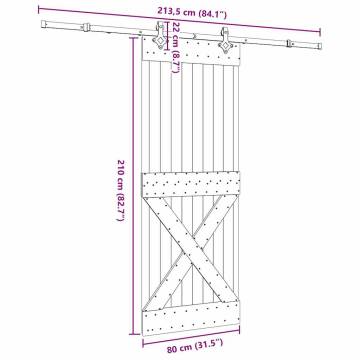 Sliding Pine Door Set 80x210 cm | Quality Hardware Included