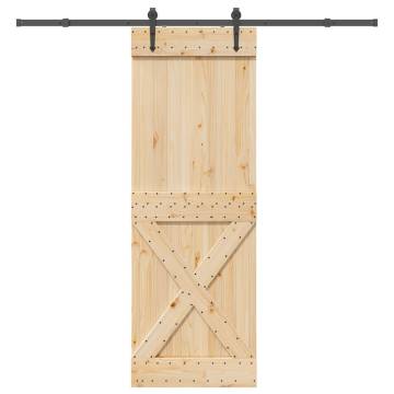 Sliding Door with Hardware Set - Solid Pine Wood 80x210 cm