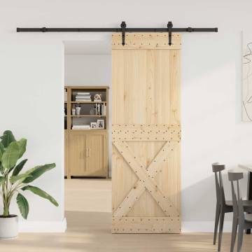 Sliding Door with Hardware Set - Solid Pine Wood 80x210 cm