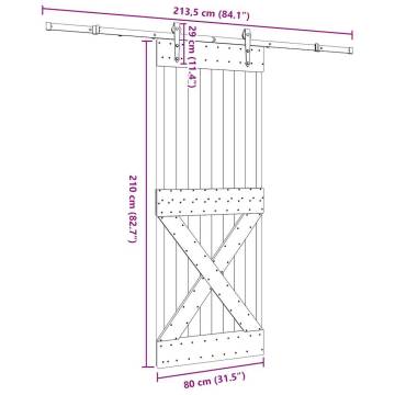 Sliding Door with Hardware Set - Solid Pine Wood 80x210 cm