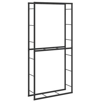 Sturdy Black Firewood Rack - 100x30x209 cm Steel Storage