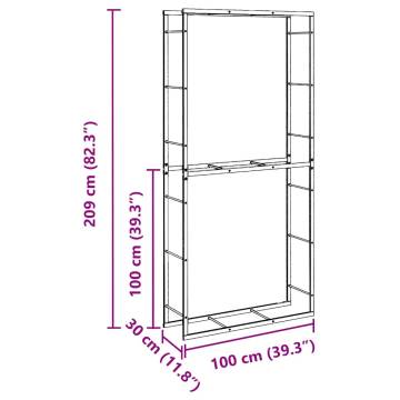 Sturdy Black Firewood Rack - 100x30x209 cm Steel Storage