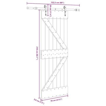 Sliding Door with Hardware Set - Solid Pine 70x210 cm | HipoMarket