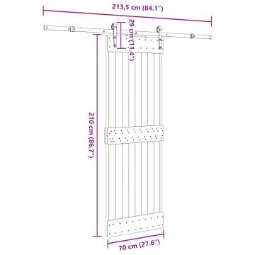 Sliding Door with Hardware Set | 70x210 cm Solid Pine Wood