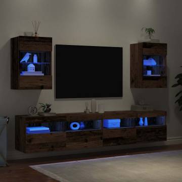 TV Wall Cabinets with LED Lights - Old Wood, Set of 2 | HipoMarket