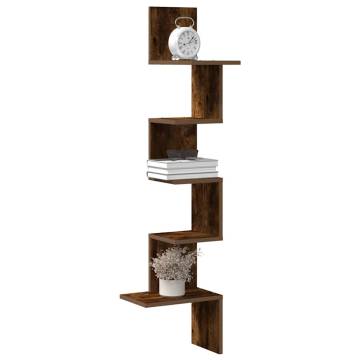 Smoked Oak Wall Corner Shelf | 32x32x127.5 cm | Durable Design