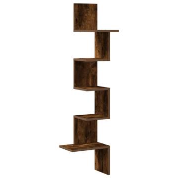 Smoked Oak Wall Corner Shelf | 32x32x127.5 cm | Durable Design