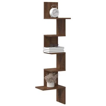 Wall Corner Shelf Brown Oak - 32x32x127.5 cm Engineered Wood