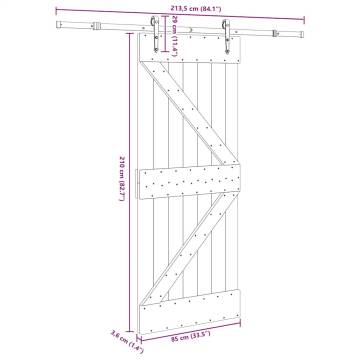 Sliding Door with Hardware Set - Solid Pine Wood 85x210 cm