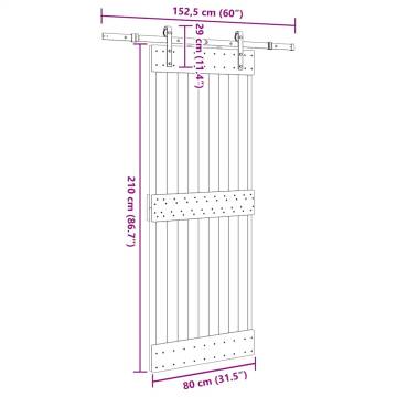 Solid Wood Pine Sliding Door with Hardware Set - 80x210 cm