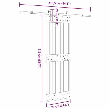 Solid Pine Sliding Door with Hardware Set - 70x210 cm