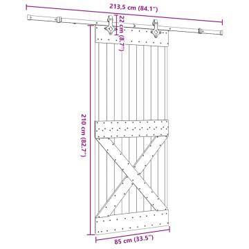 Sliding Door with Hardware Set - Solid Pine 85x210 cm