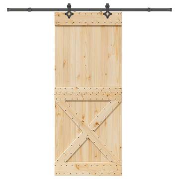 Sliding Door with Hardware Set - Solid Wood Pine 95x210 cm