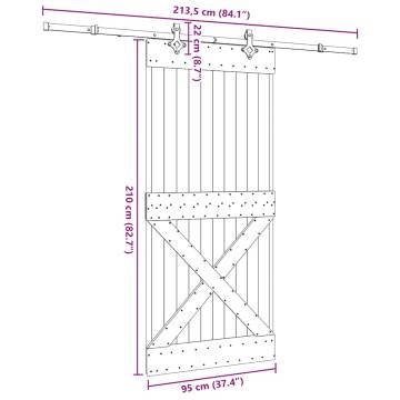 Sliding Door with Hardware Set - Solid Wood Pine 95x210 cm