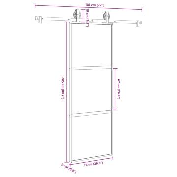 Modern Sliding Door with Hardware Set - 76x205 cm Tempered Glass