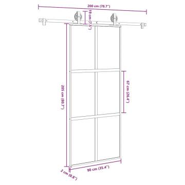 Stylish Sliding Door with Hardware Set - 90x205 cm Glass & Aluminium