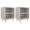 Scandinavian Bed Cabinets with Solid Wood Legs - 2 pcs Grey