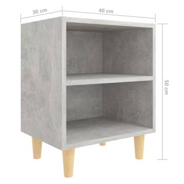 Scandinavian Bed Cabinets with Solid Wood Legs - 2 pcs Grey